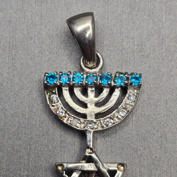 925 Sterling Silver Messianic‑Style Pendant 2" Star Menorah Fish Symbol 3.88g - Picture 3 of 9